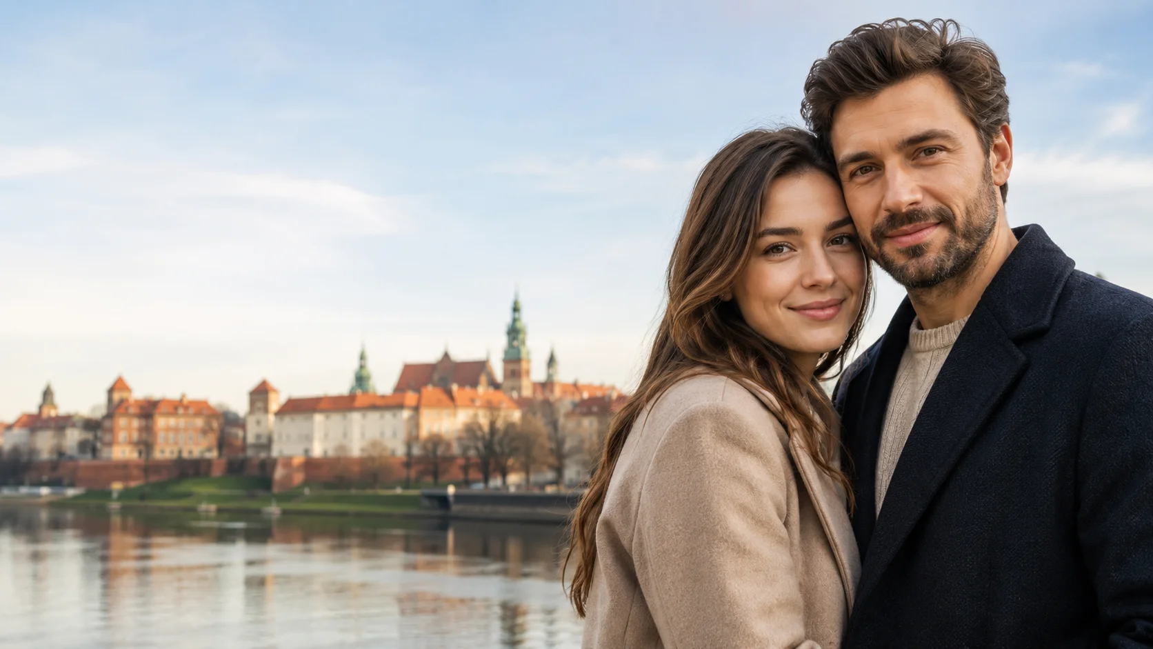A man and woman walking together in Warsaw